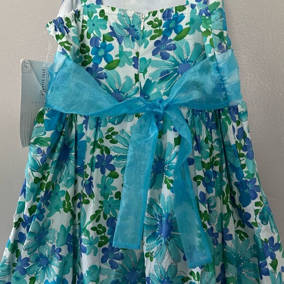 NWT Bonnie Jean Turquoise Floral Ballon Hem Dress Sz 16 - Picture 14 of 15